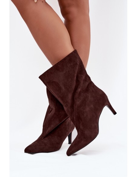 Slip-on Women's Ankle Boots with Heel Chocolate Solvienne