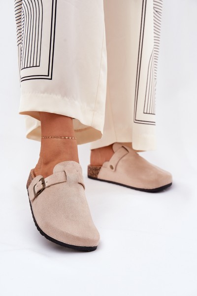 Women's platform clogs with buckle beige Selio