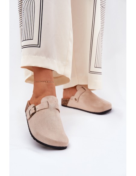 Women's platform clogs with buckle beige Selio