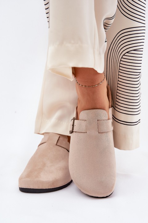 Women's platform clogs with buckle beige Selio