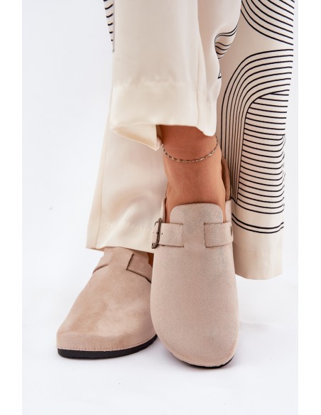 Women's platform clogs with buckle beige Selio