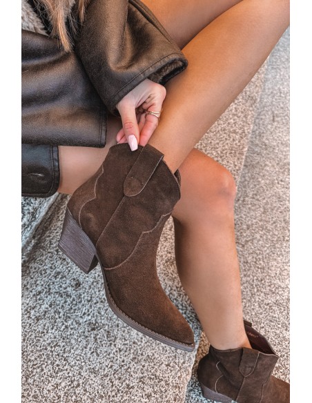 Slip-on Women's Cowboy Boots Made of Natural Suede Chocolate Beretta