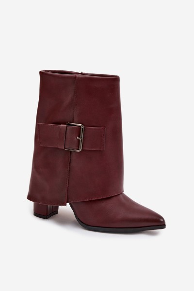 Warm Ankle Boots On Heel With Folded Shaft And Buckle Bordeaux Ylenara 2