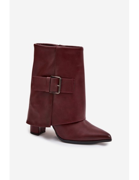 Warm Ankle Boots On Heel With Folded Shaft And Buckle Bordeaux Ylenara