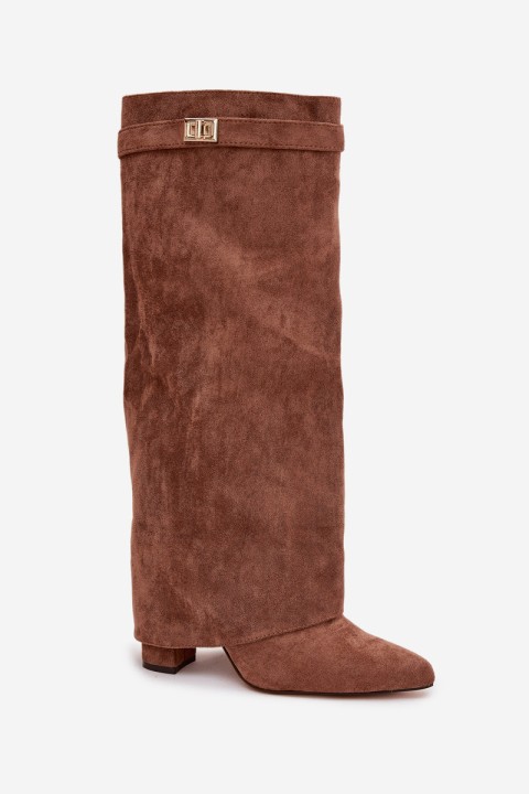 Evo eco suede boots heel column with zipper lined rolled shaft dark beige Evyra