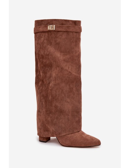 Evo eco suede boots heel column with zipper lined rolled shaft dark beige Evyra