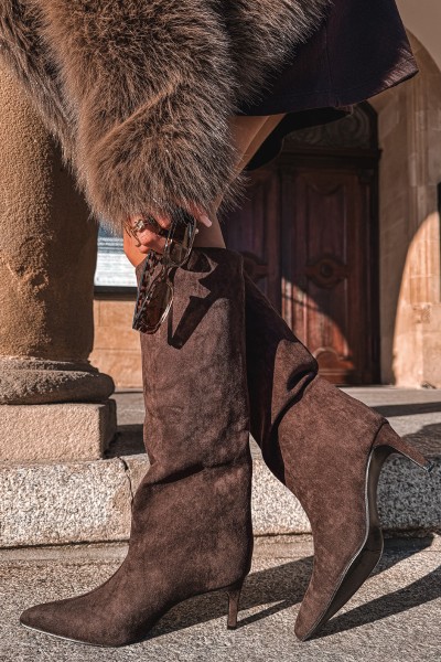 Women's Boots Made of Eco Suede Slip-On High Heel Chocolate Phelin
