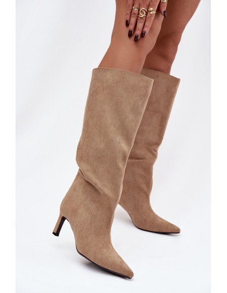 Women's eco suede slip-on boots with heel beige Phelin