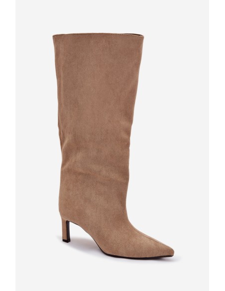 Women's eco suede slip-on boots with heel beige Phelin