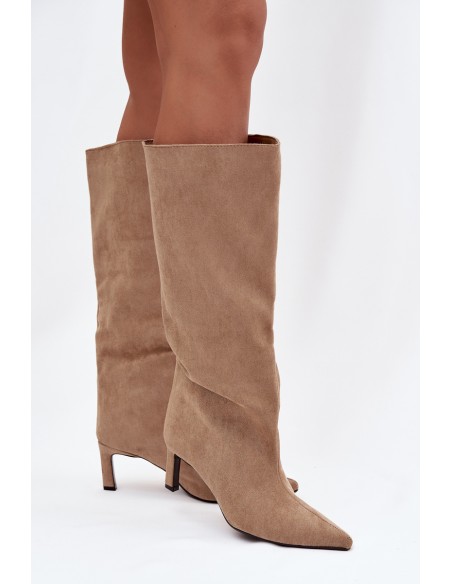 Women's eco suede slip-on boots with heel beige Phelin