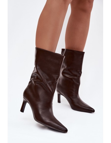 Slip On Women's Ankle Boots On Heel Made Of Eco Leather Chocolate Norell