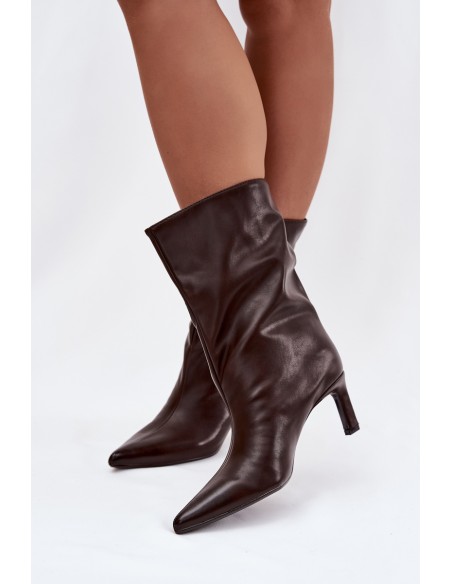 Slip On Women's Ankle Boots On Heel Made Of Eco Leather Chocolate Norell