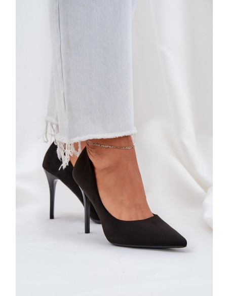 Classic Stiletto Heels From Eco Suede Black Navinda