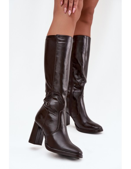 Women's heeled boots made of eco leather lined burgundy Lyvella