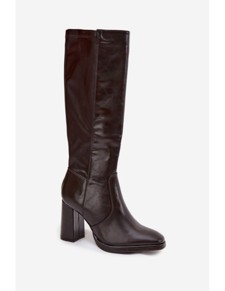 Women's heeled boots made of eco leather lined burgundy Lyvella