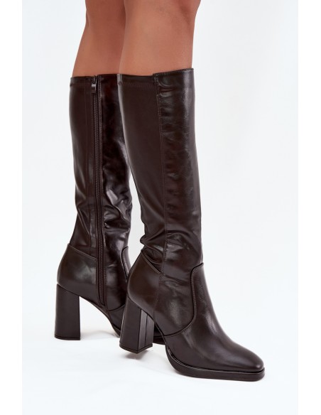 Women's heeled boots made of eco leather lined burgundy Lyvella