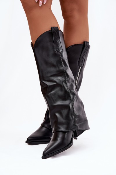 Cowboy Boots On Heel Made Of Eco Leather Black Palira