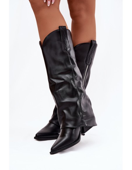 Cowboy Boots On Heel Made Of Eco Leather Black Palira