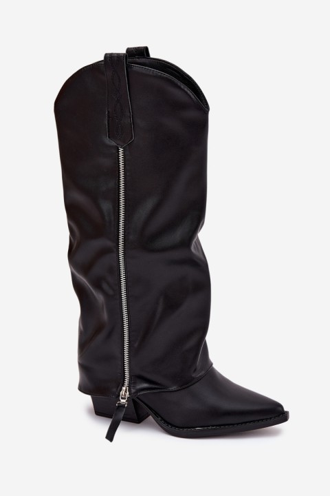 Kaubojiški aulinukai su kulnu iš eko odos, juodi, palira