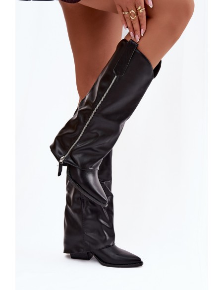 Cowboy Boots On Heel Made Of Eco Leather Black Palira