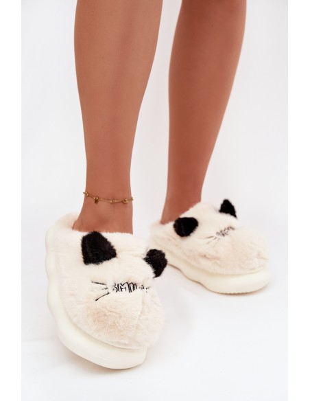 Furry Ladies Slippers Smile Beige Lexira
