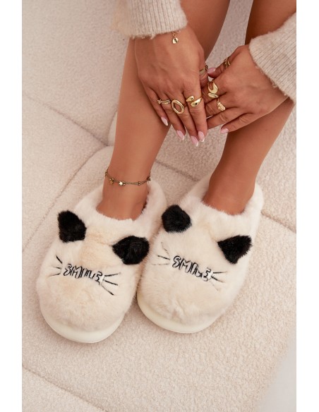 Furry Ladies Slippers Smile Beige Lexira