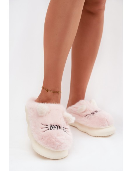 Furry Ladies Slippers Smile Pink Lexira