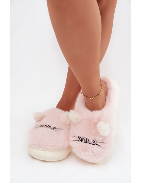 Furry Ladies Slippers Smile Pink Lexira