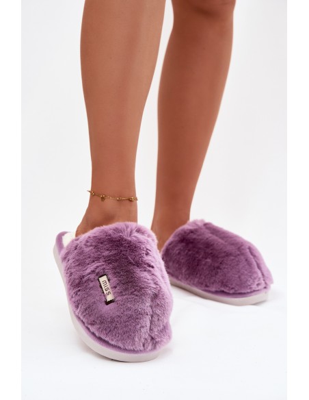 Pūkuotos moteriškos šlepetės violetinės Belinna