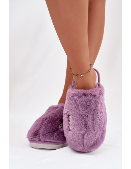 Pūkuotos moteriškos šlepetės violetinės Belinna