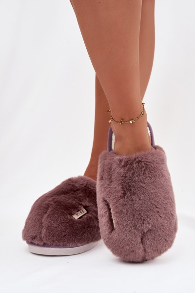 Fur Ladies Slippers Dark Purple Belinna