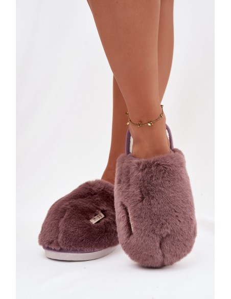 Fur Ladies Slippers Dark Purple Belinna