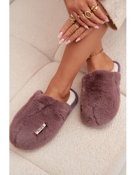 Fur Ladies Slippers Dark Purple Belinna