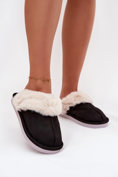 Women's slippers with fur Black Carisse