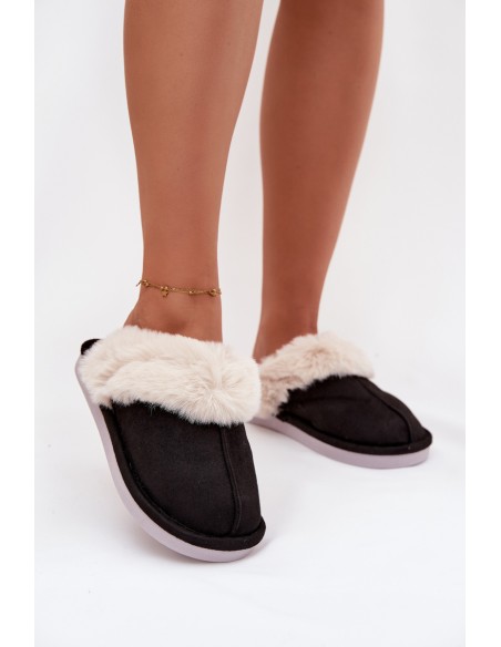 Women's slippers with fur Black Carisse