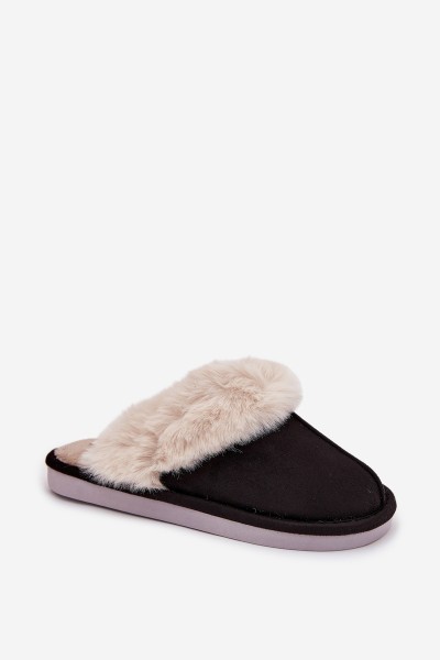 Women's slippers with fur Black Carisse 2