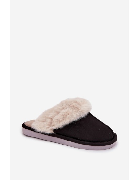 Women's slippers with fur Black Carisse