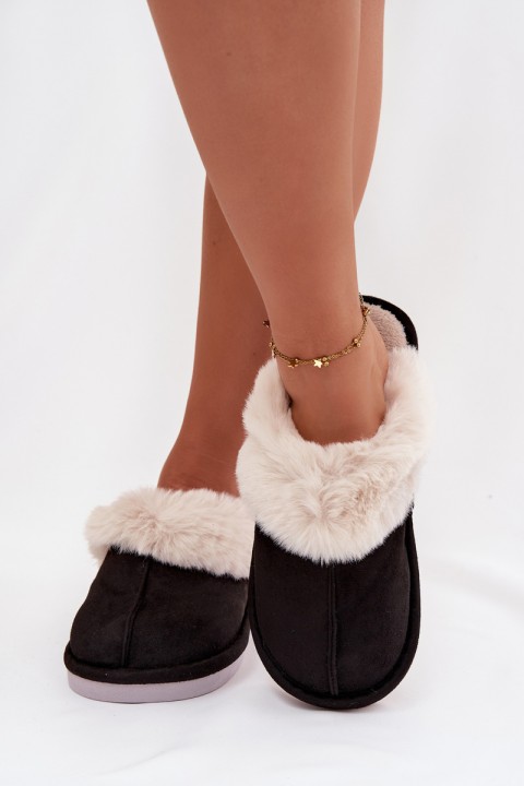 Women's slippers with fur Black Carisse