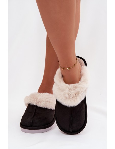 Women's slippers with fur Black Carisse