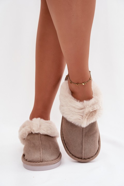 Ladies slippers with fur lining Khaki Carisse