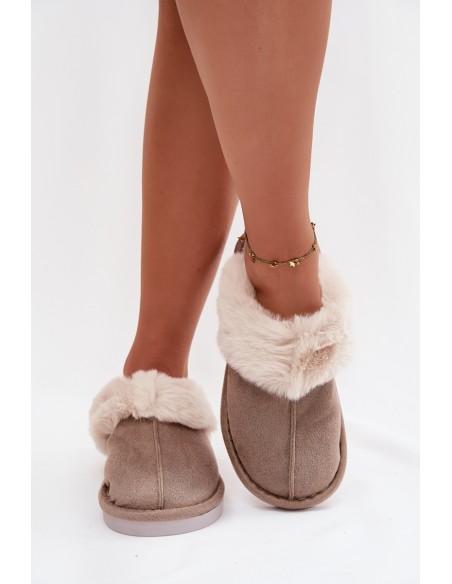 Ladies slippers with fur lining Khaki Carisse