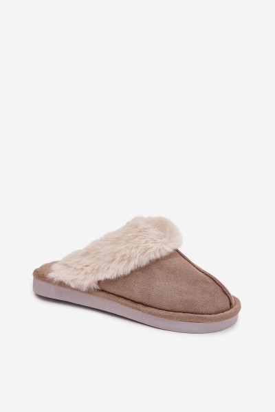 Ladies slippers with fur lining Khaki Carisse 2