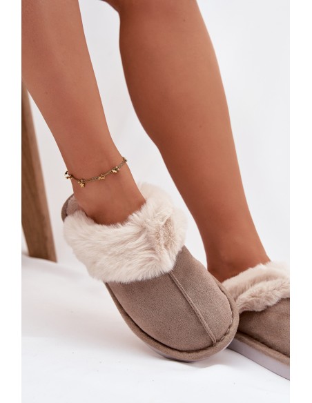 Ladies slippers with fur lining Khaki Carisse