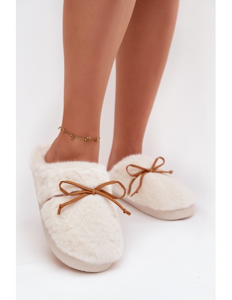 Furry slippers with bow ecru Minella