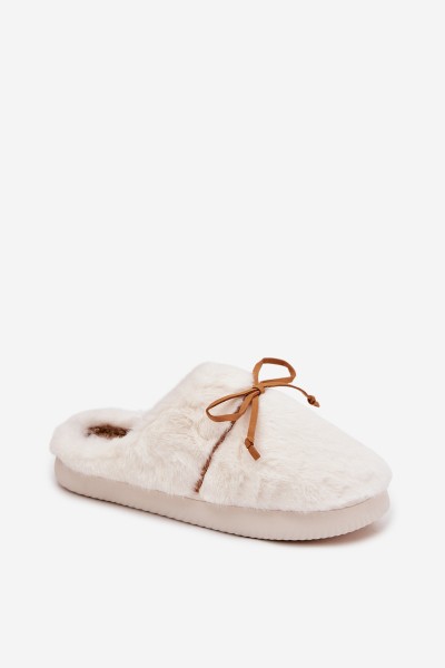 Furry slippers with bow ecru Minella 2