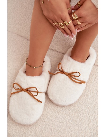 Furry slippers with bow ecru Minella