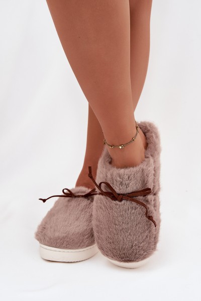 Furry slippers with bow khaki Minella