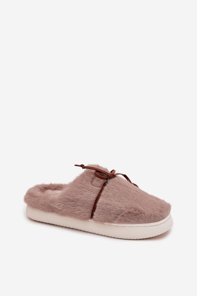 Furry slippers with bow khaki Minella 2