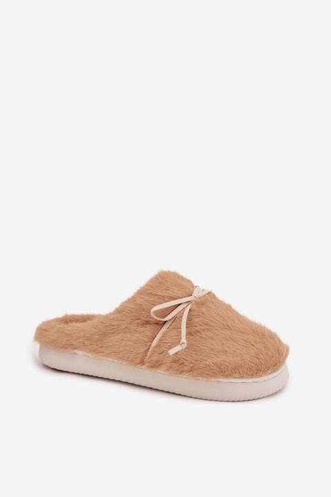 Furry slippers with bow Camel Minella