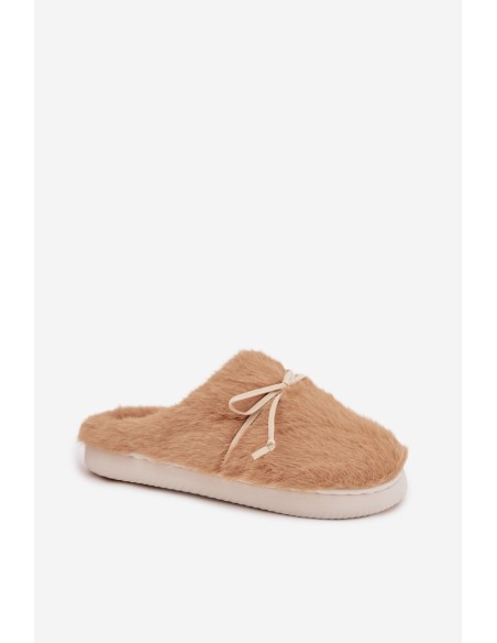 Furry slippers with bow Camel Minella